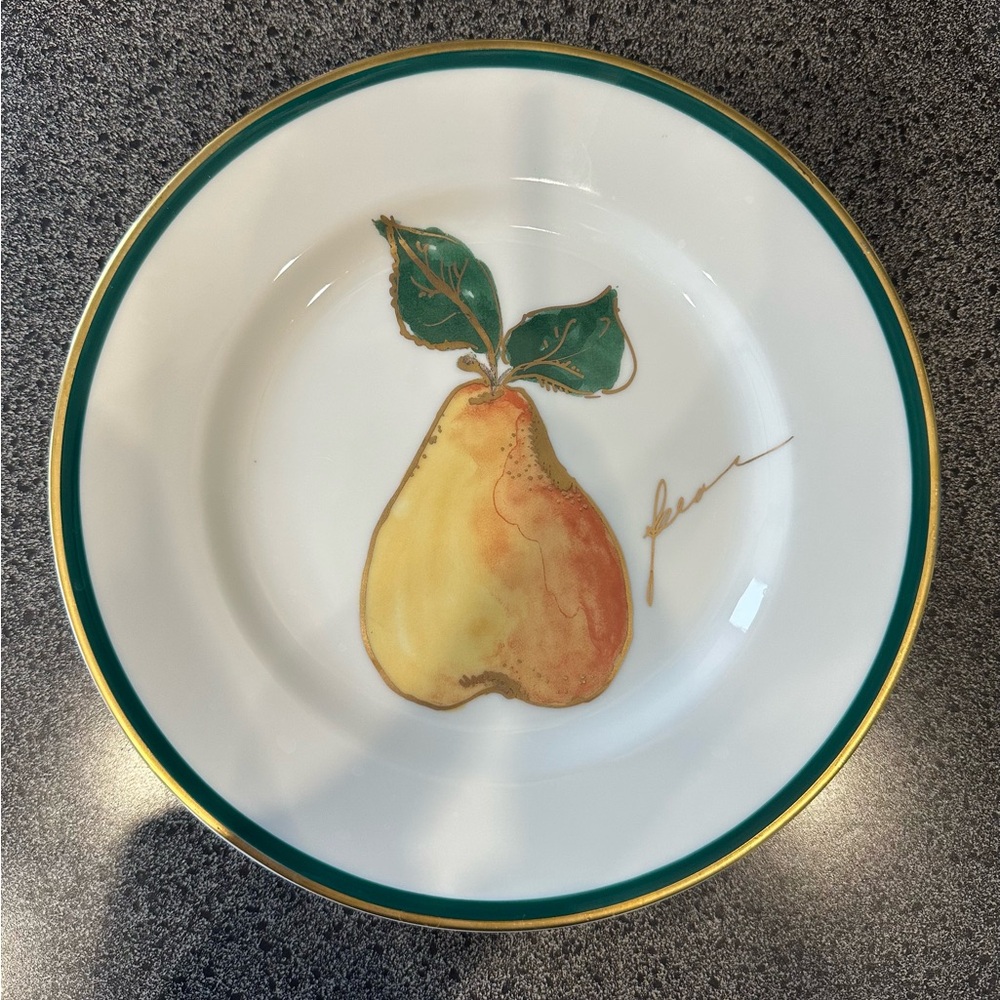 Crate&Barrel Plate Set with Gold and Green Accents